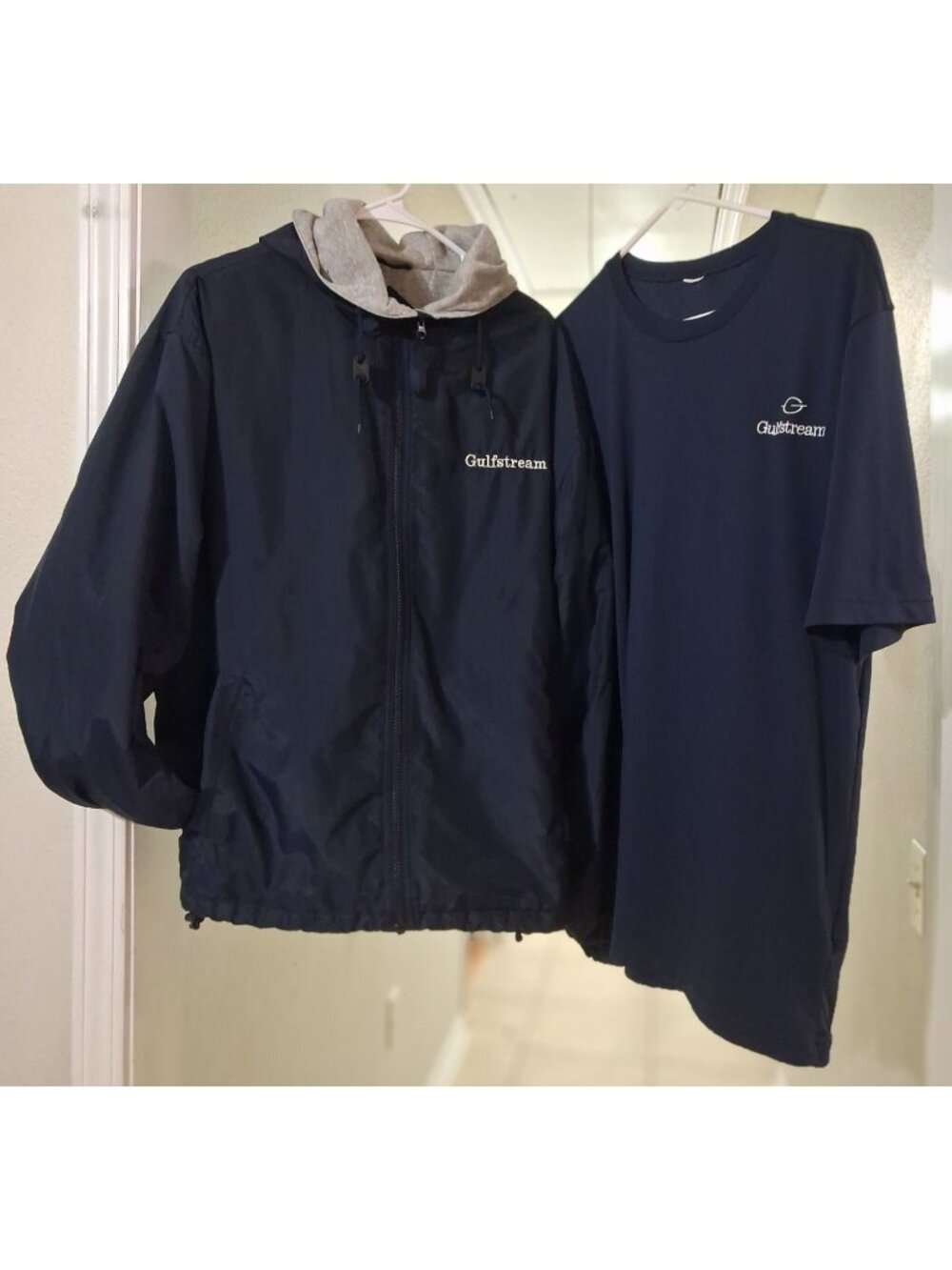 Vtg Gulfstream Jacket M Shirt L Blue Windbreaker Zip Front Pocket Hood MARKS